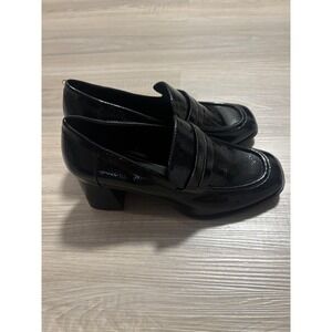 Journee Collection Black Patent Block Heel Penny Loafers Square Toe Mens 8.5